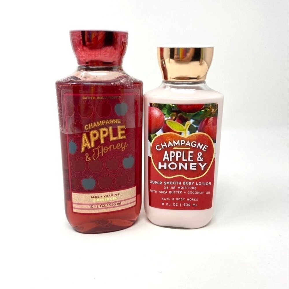 Bath & Body Works Champagne Apple Honey Body Lotion 8 oz/ Shower Gel 10 oz